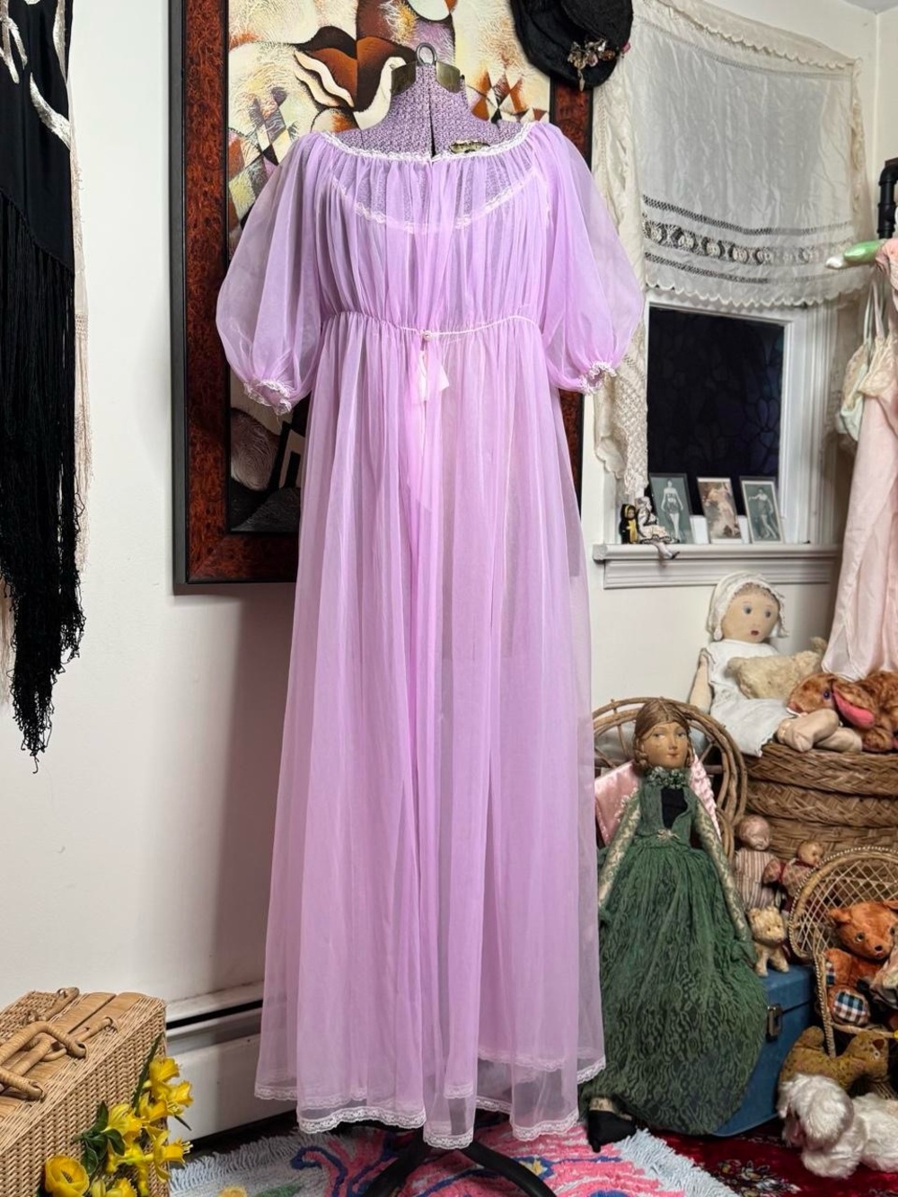 Rare 50s 60s Frederick’s of Hollywood lavender peignoir set balloon sleeves